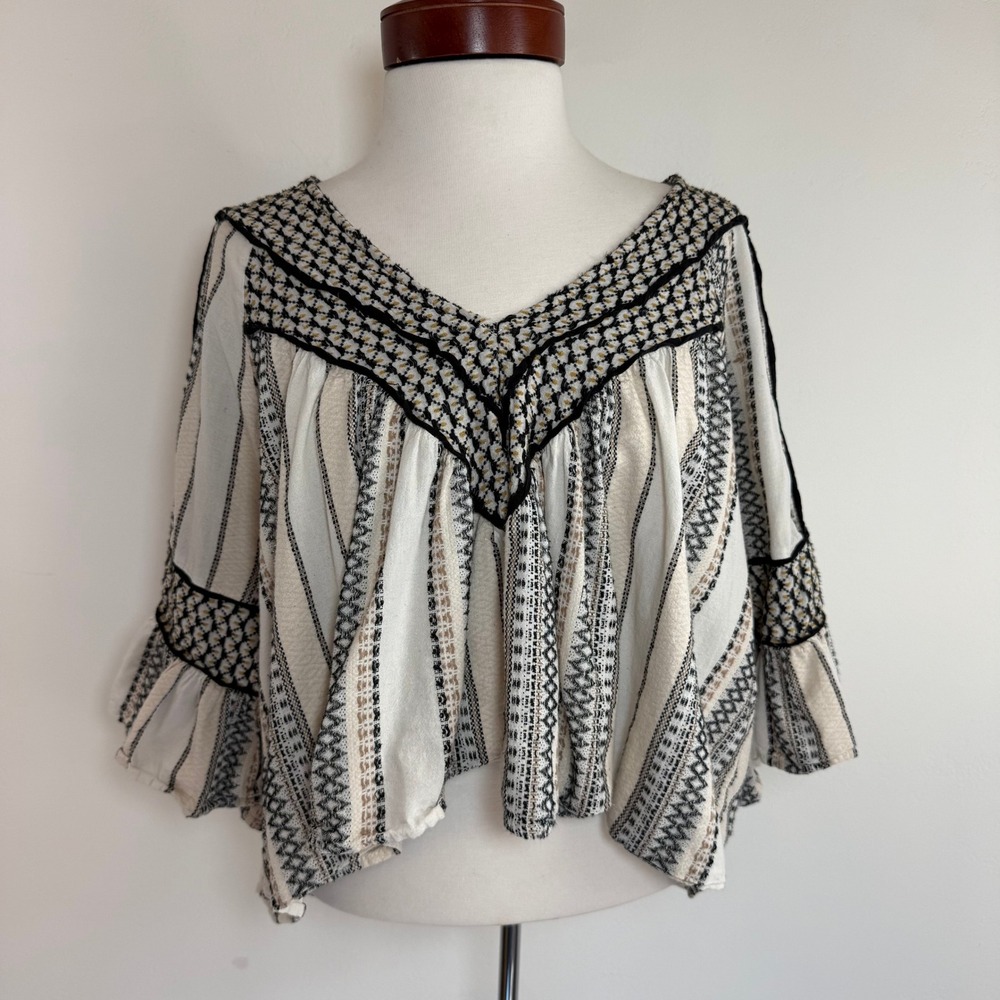 Free People Runnin On A Dream Boho Peasant Blouse M Cotton Bell Sleeve Festival - Picture 2 of 15